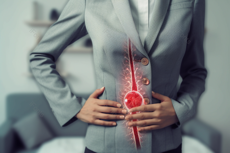 一个女人手扶着腰疼痛疾病医疗健康图像背景医学商务插图,高清,摄影图,摄影图片,图片大全,摄影图免费下载